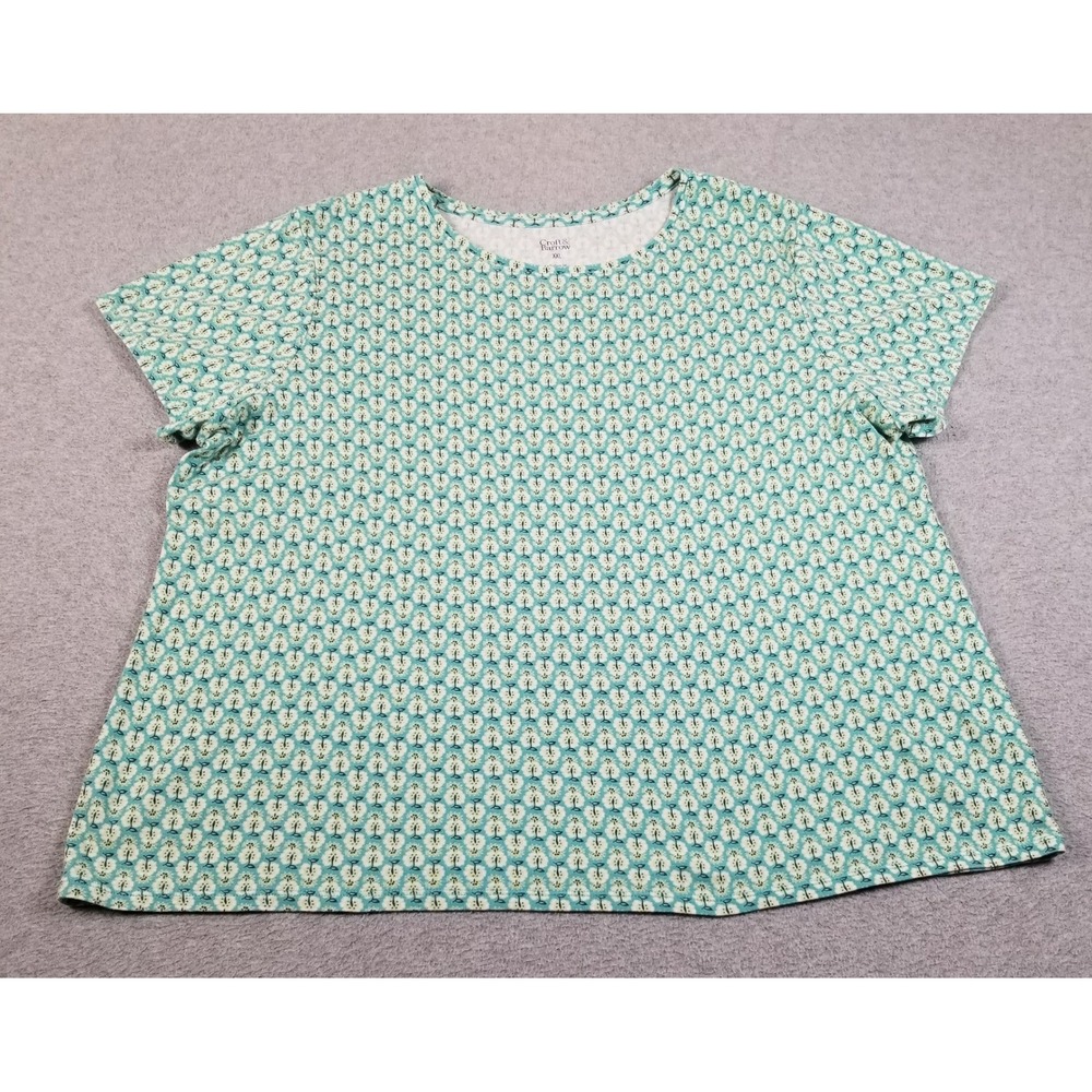 Croft & Barrow T-Shirt Women 2XL XXL Blue Green Floral Classic Tee Short Sleeve